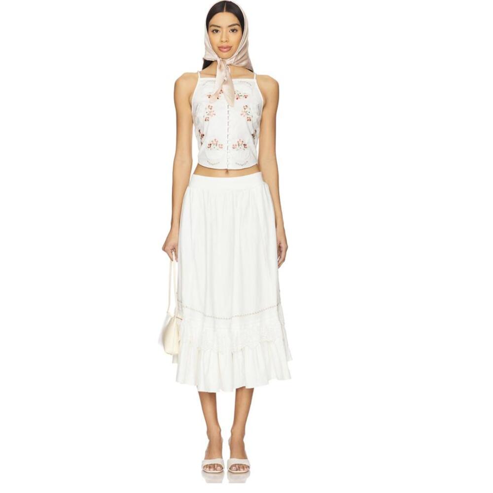 NWT! Free People Maeberrie Embroidered Crop Top and Skirt Set Ivory Size Large